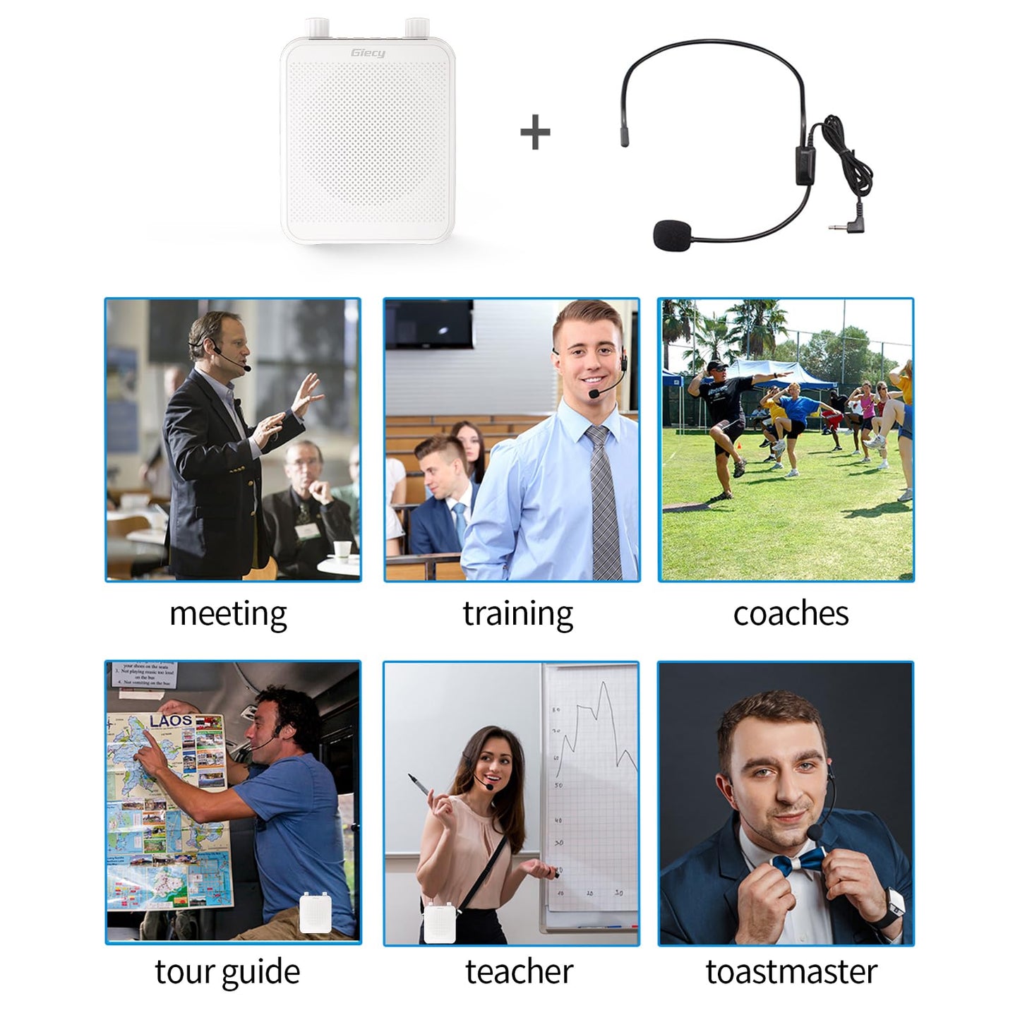Giecy 30W Portable Voice Amplifier with Wired Microphone Headset, 2800mAh Rechargeable PA System Speaker Personal Microphone Speech Power Amplifiers Loudspeaker for Teachers/Metting/Tour Guide