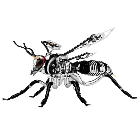 Gold-Plated Metal Bee Model Kit - 3D Stainless Steel Mechanical Insect Puzzle for Adults - Steampunk Bionic Wasp Sculpture - Executive Desktop Art and Stress Relief Gift (Bee-Black)