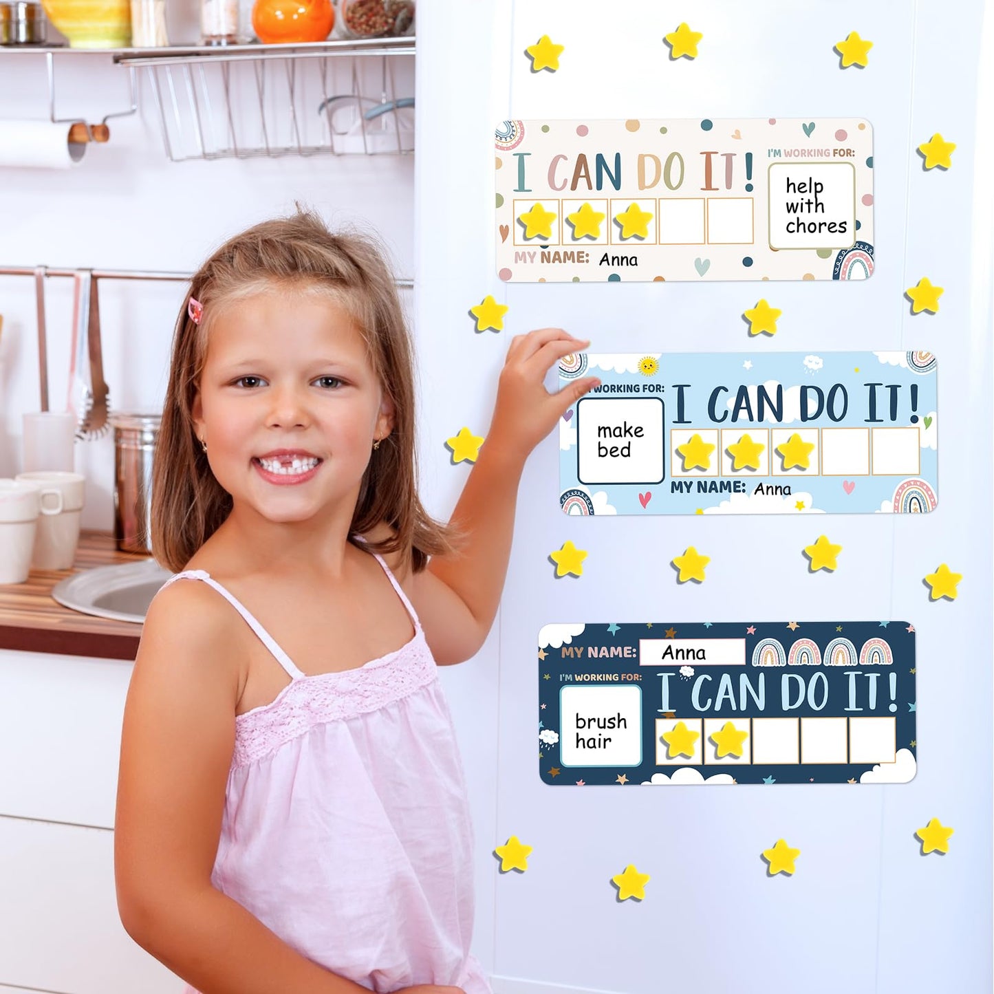 3 Sets Magnetic Rewards Chart for Kids I Can Do It Token Board Boho Rainbow Behavior Chart at Home Positive Star and Customization Goal Box Incentives for Teacher Essentials Elementary Classroom