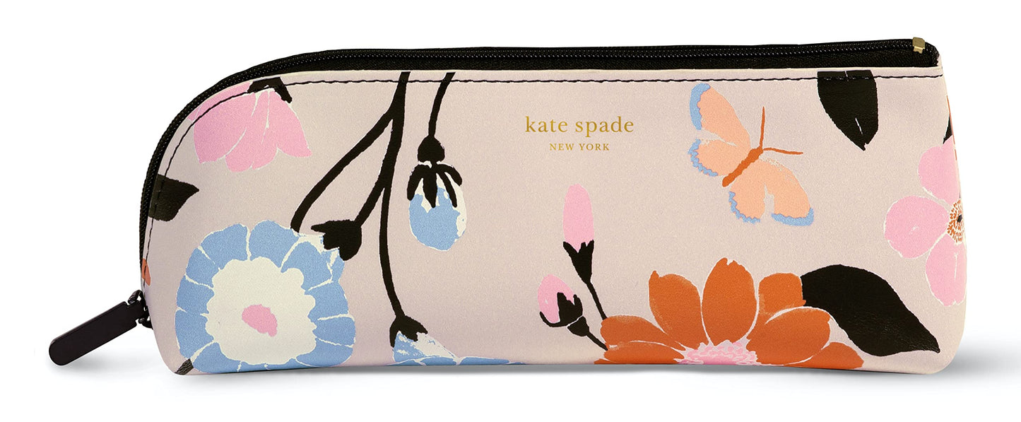 kate spade new york Pen and Pencil Case with Office Supplies, Zip Pouch Includes 2 Pencils, Sharpener, Eraser, and Ruler, Floral Garden