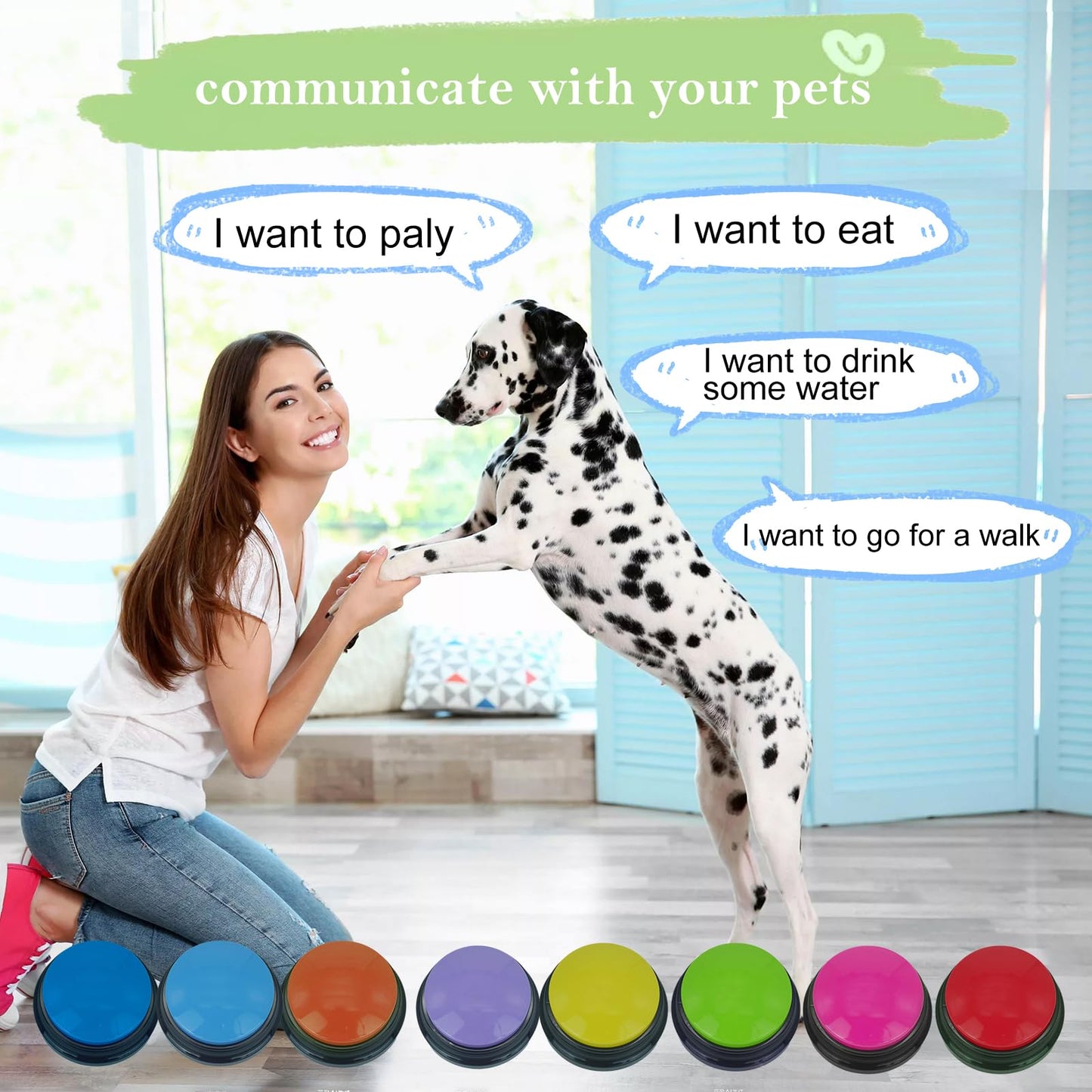 Gelabur Set of 8 Dog Buttons for Communication, Voice Recordable Buttons for Classroom, Dog Training Talking Buttons Starter Set, Pet Easy Speaking Buttons Tools