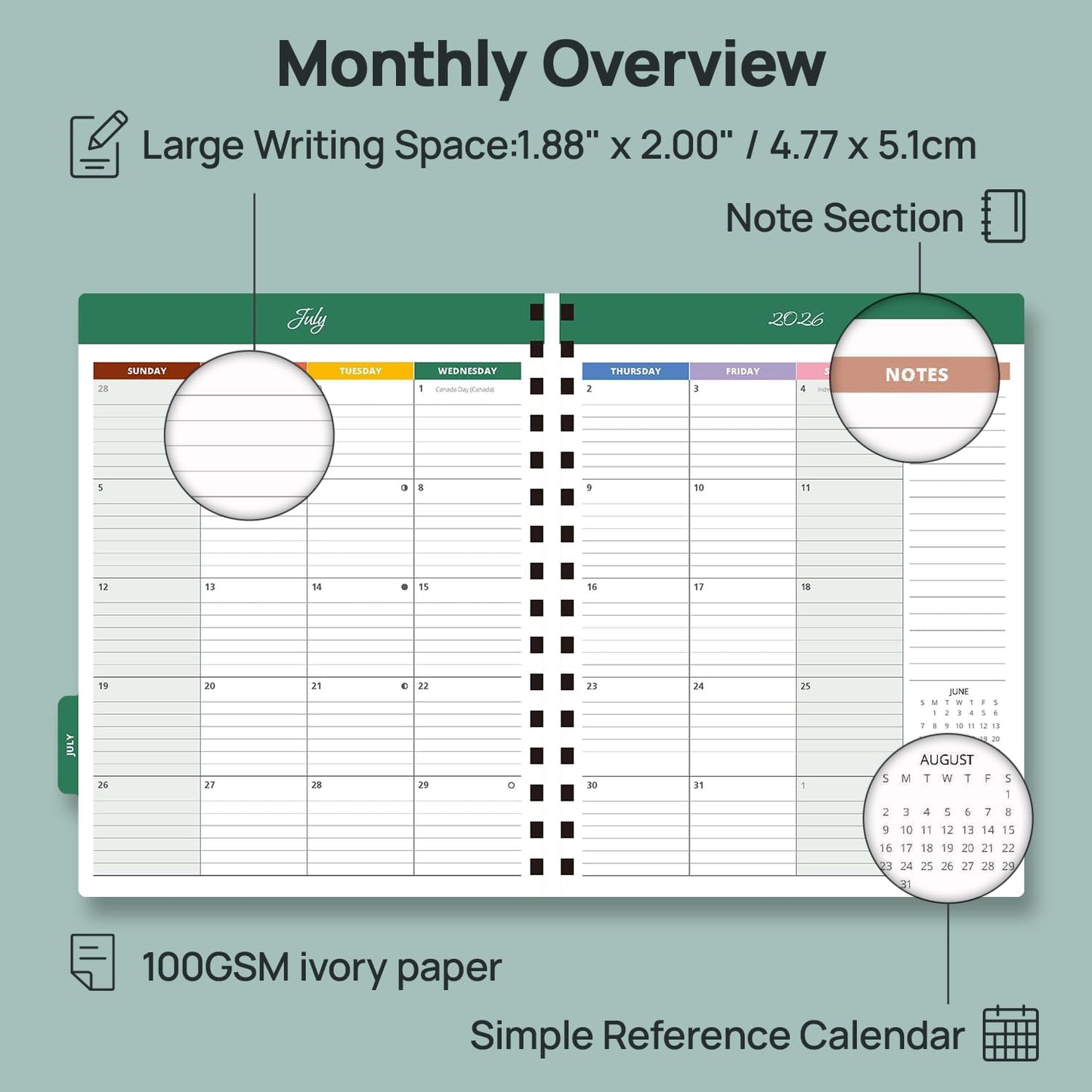 POPRUN Teacher Lesson Planner 2026-2027, (Letter Size - 8.5'' x 11'') Academic Planner July 2026 - June 2027 with Gradebook & Color Monthly Tabs, Thick Paper, 2-Sided Pocket, Leather Cover, Dutch Blue