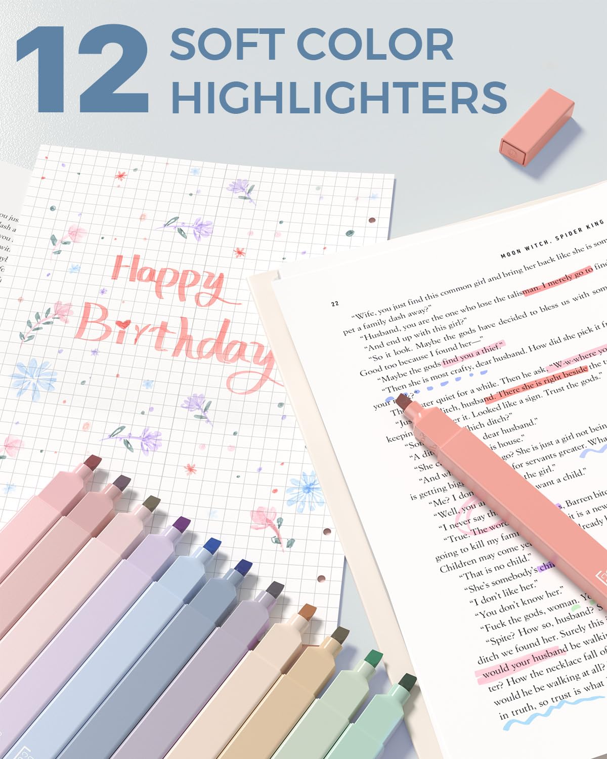 Four Candies 56 PCS Stationery Set, Cute Storage Case with Supplies, 6 Multicolor Pens, 12 Pastel Highlighters, 5 Gel Pens Black Ink, 9 Mechanical Pencils for College Essentials Stuff (Blue)