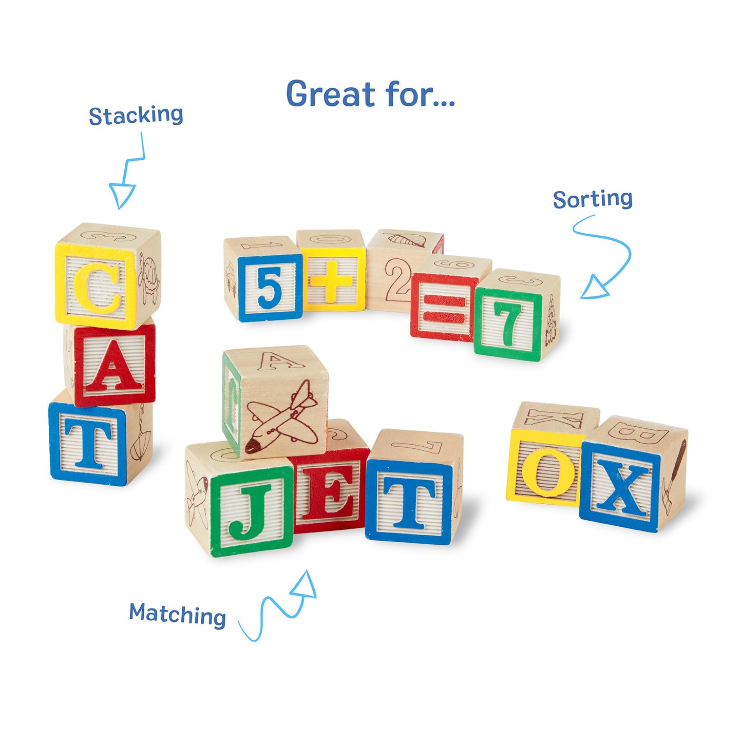 Melissa & Doug Deluxe Wooden ABC/123, 50-Piece Set of Classic Letter & Number Wooden Blocks (1” x 1”) with Storage Pouch, Sorting & Stacking Toys for Kids Ages 2+ (Pack of 12)