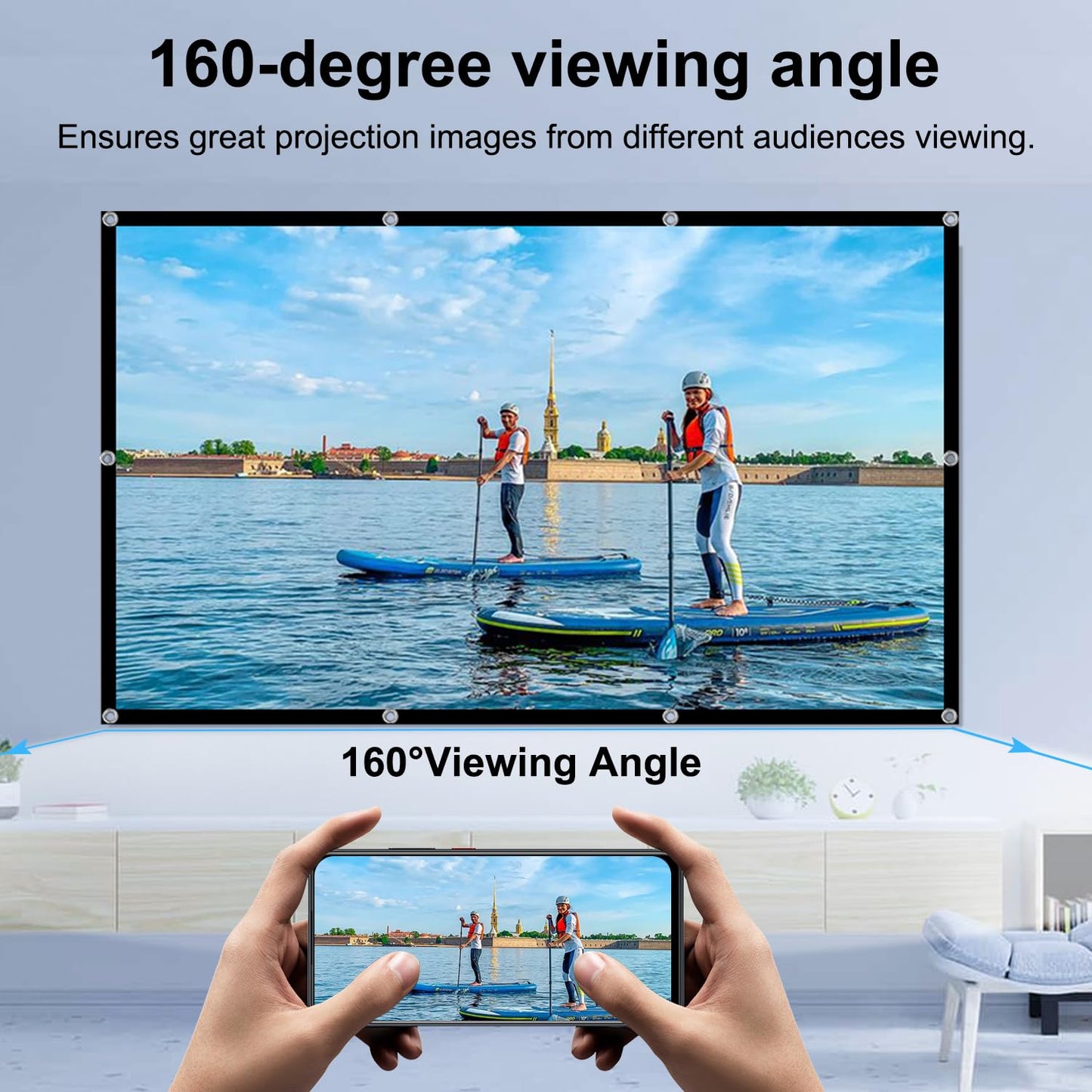 Projector Screen, DUYIKJ 84 inch Foldable Portable Rear Front Projector Screen Indoor Outdoor 4K 16:9 HD Double Sided Projection Movies Screen for Camping Party,Backyard Home Theater