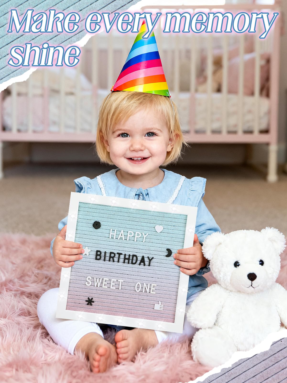 Changeable Felt Letter Board with LED Lights - 10×10" Message Custom Signs & Wood Stand & 450 Letters, Poster Board for Baby/Pregnancy Announcement/Classroom Decor Gifts First Day of School, Gradient