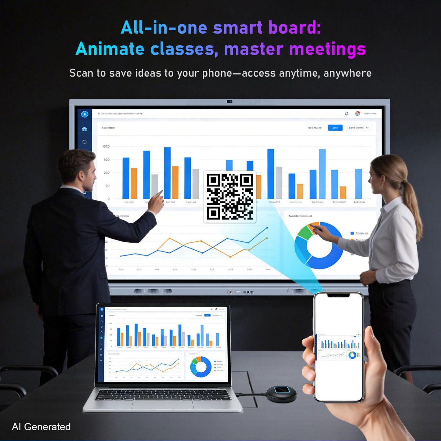 Interactive Whiteboard, 86inch Smart Board with 4K UHD Touch Screen Flat Panel, All in One Digital Electronic Whiteboard Built in Dual System for Conference