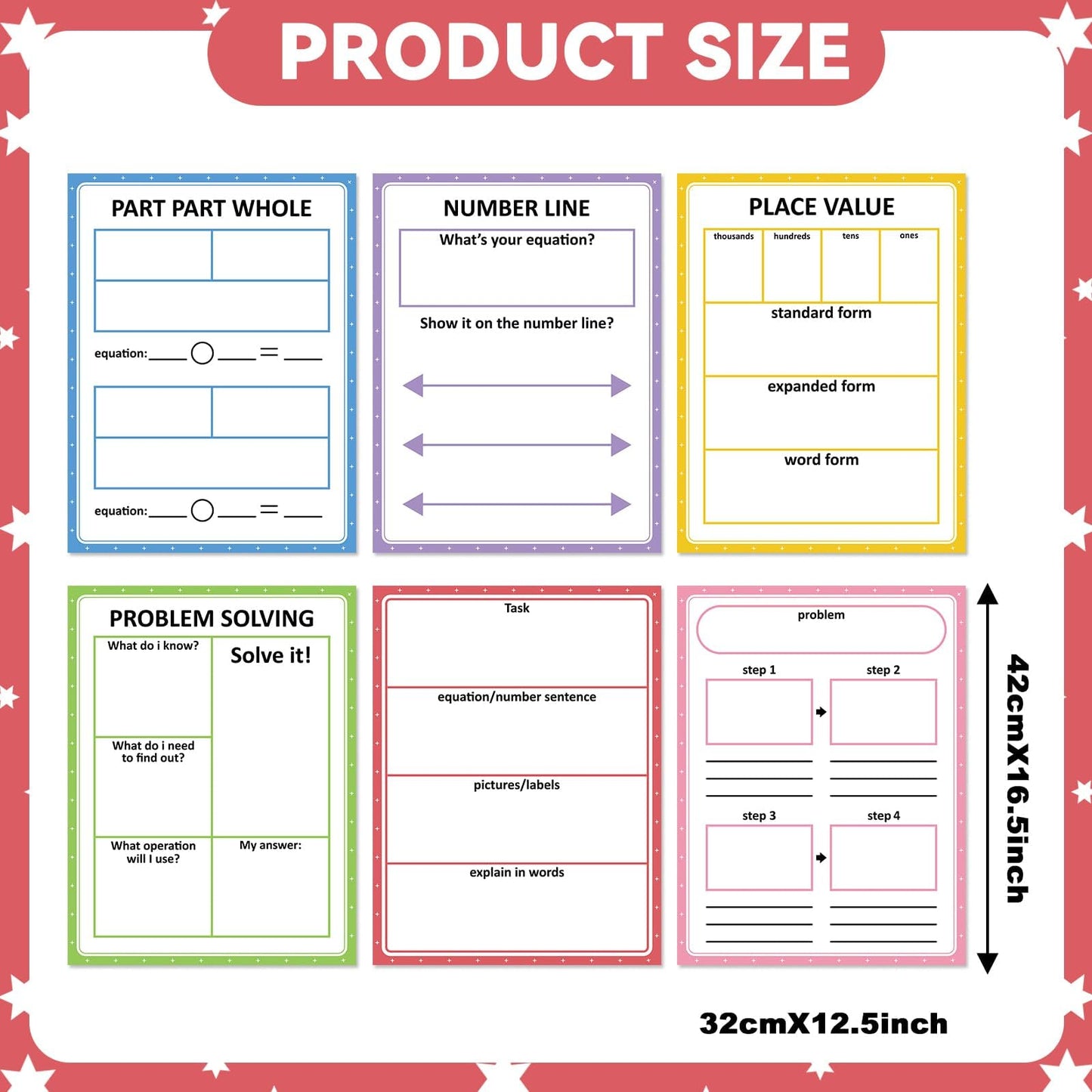 Naozinebi Magnetic Math Teaching Charts Reusable Dry Erase Math Graphic Organizer Handwriting Paper Back to School Elementary Classroom Must have Educational Magnet Chart Whiteboard Essential Supplies