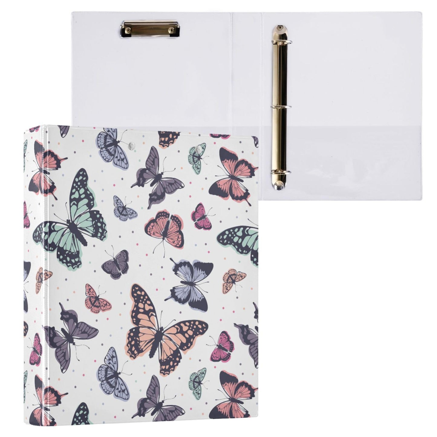 Butterfly Pastel Color Round Ring Binders 1.5 Inch Flora Insect Biology Natural 3 Ring Clipboard Binder for Office School Work Supplies File Folder 200 Sheet Capacity
