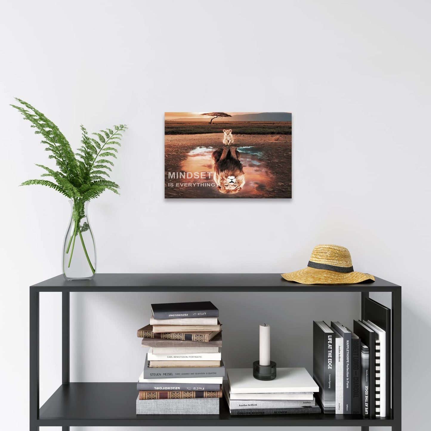 Mindset Is Everything Wall Art Lion Motivational Canvas Wall Art Posters Prints 1 Pieces Inspirational Quote Painting for Office Bedroom Decor (12" W x 18" H)