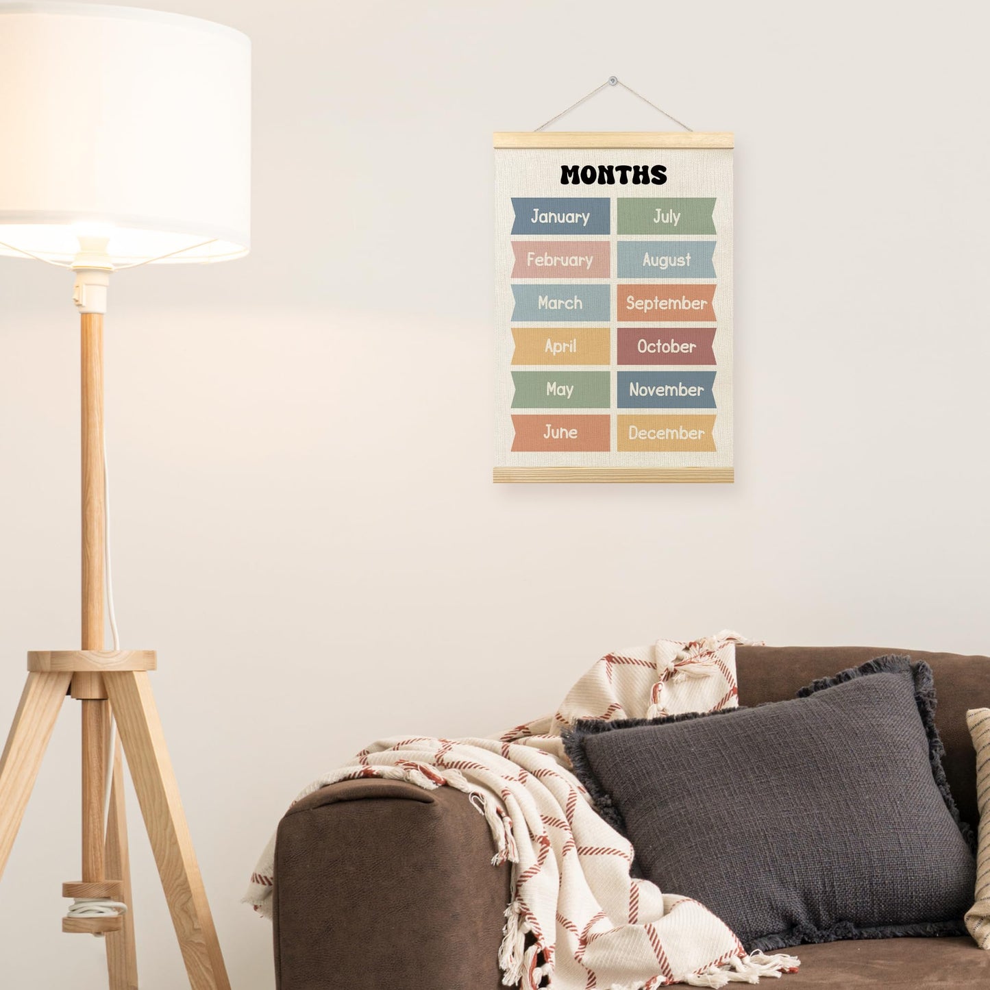 TLESKE Boho Classroom Months of the Year Poster Hanger Frame, Homeschool Hanging Wall Art Decor for Toddler Kids Room Nursery Playroom, Preschool Prek Learning Educational Poster Print Banner, 12x16