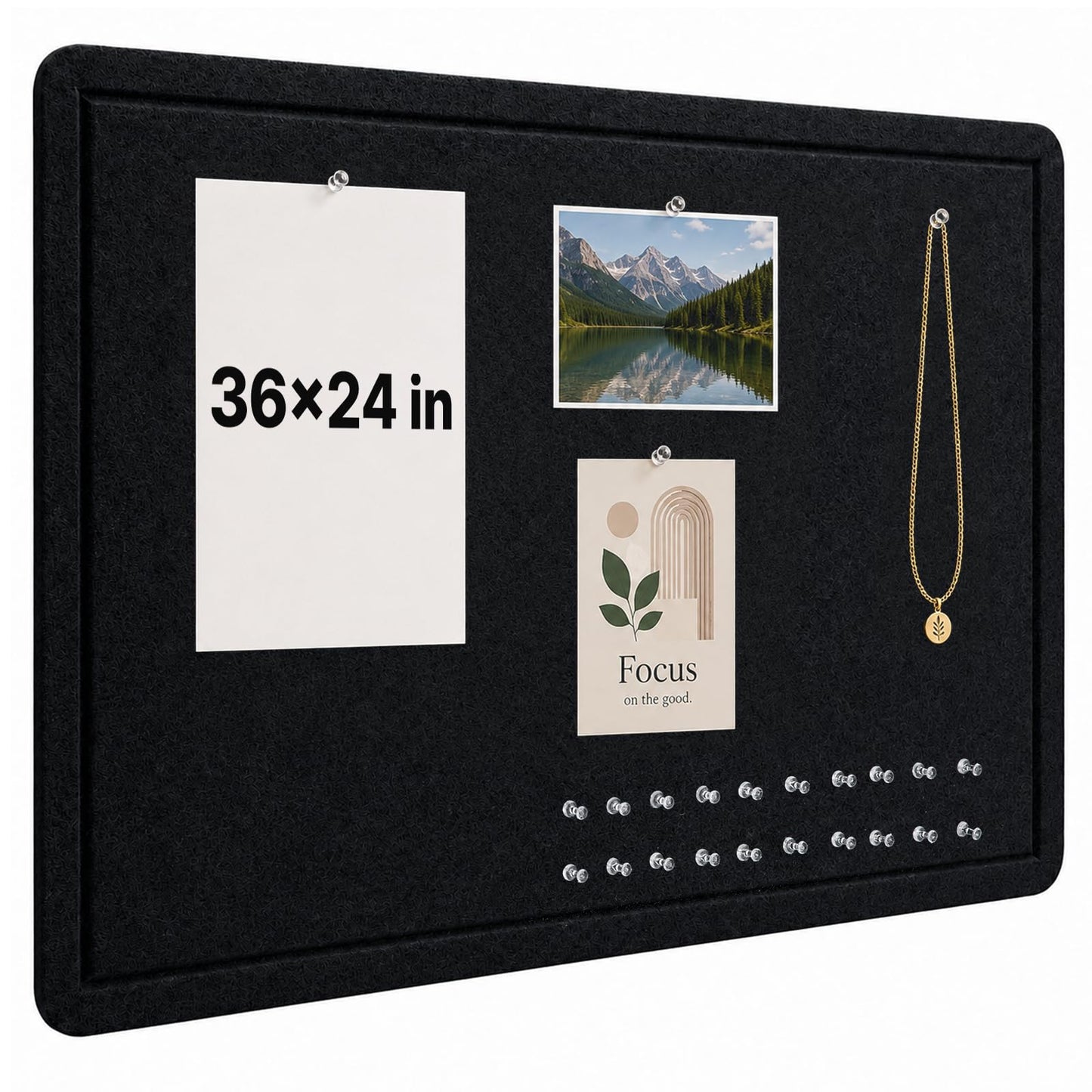 OWLKELA 36 x 24 inch Felt Bulletin Board, Self-Adhesive Pin Board with 20 Pushpins, Cork Board Alternative for Office Home School, Black