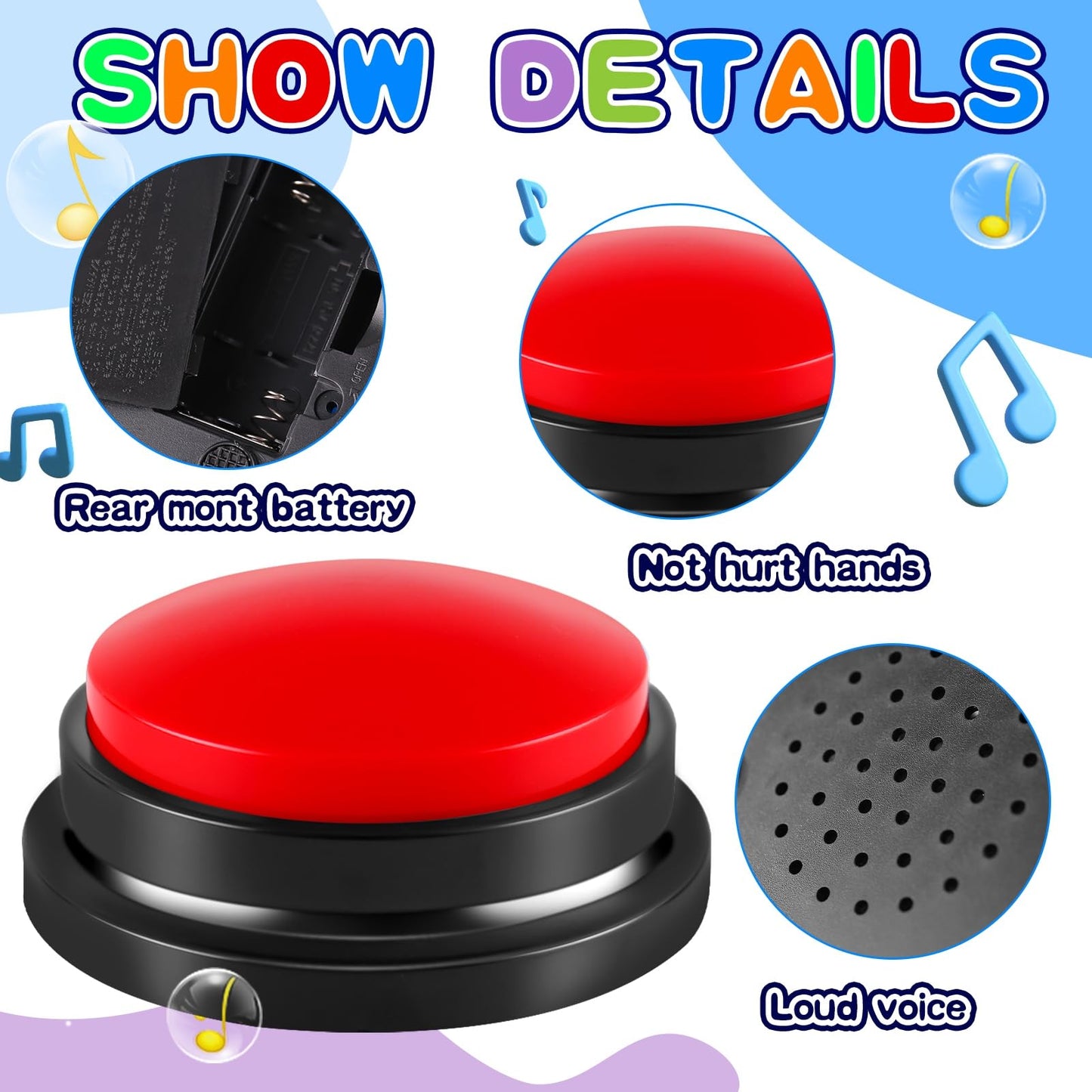 Ovveroche 6 Pieces Recordable Answer Buzzers Button Answer Buzzers Game Show Buzzer Recordable Button Classroom Buzzers Perfect for Study Office Home and Pet Buttons Training Toy