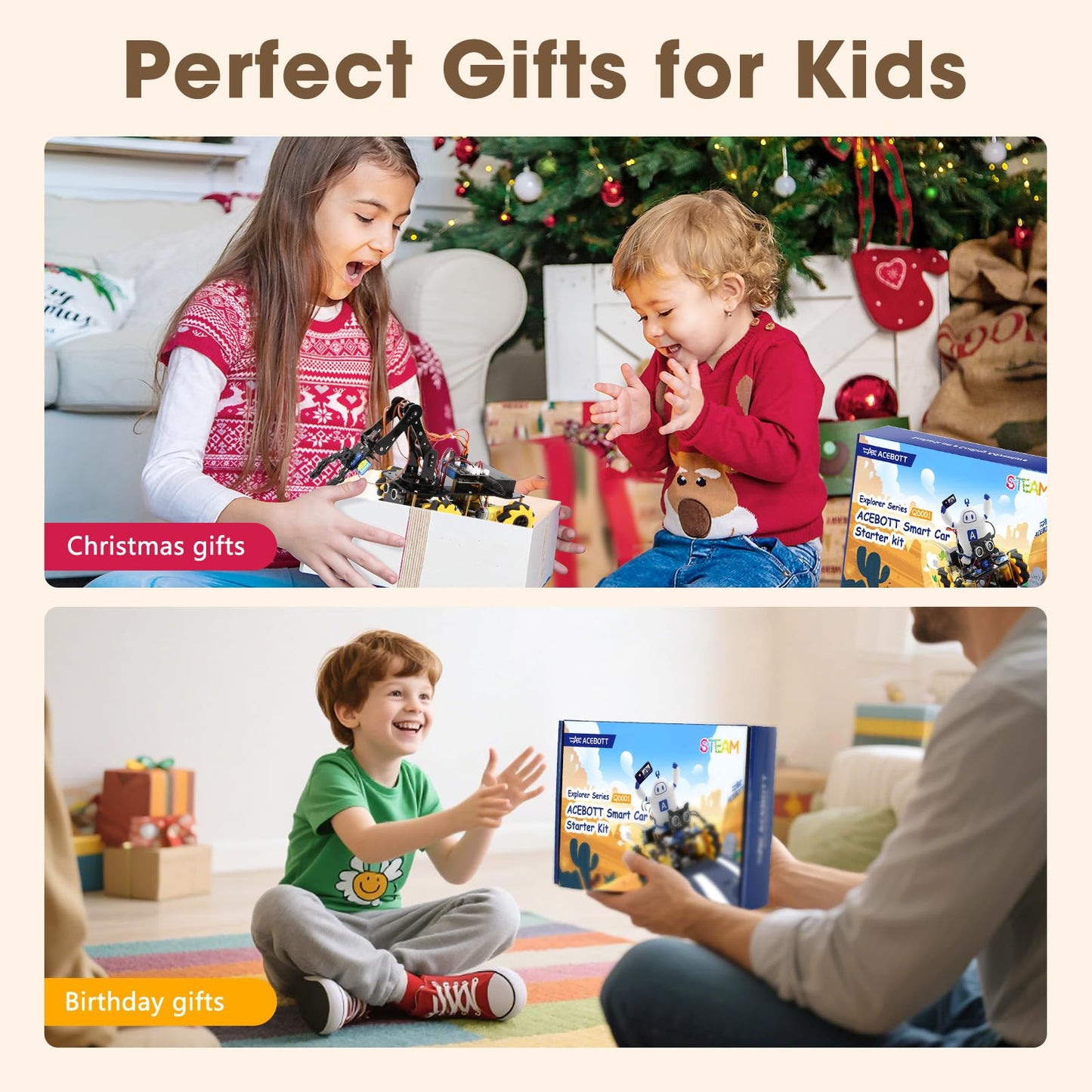 Robotics for Kids Ages 8-12, ACEBOTT Smart Robot Arm Car Kit with 5DOF, STEM Toys for Boys Age 8-12 12-16+, ESP32 Arduino/Python/Blockly Coding, App & Remote Control, STEM DIY Gift for Teens & Adults