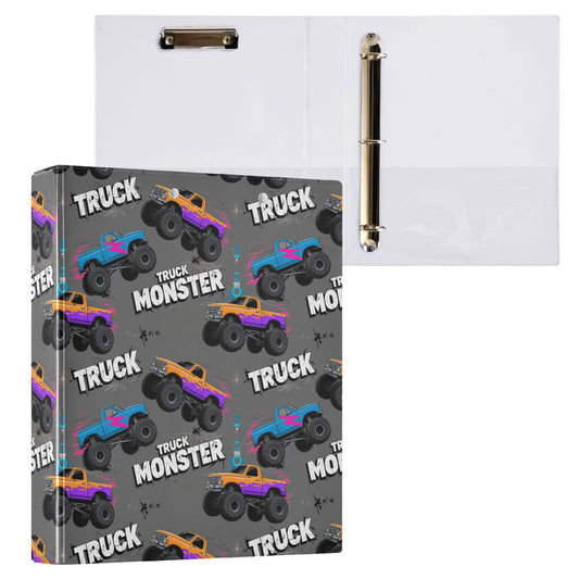 Monster Truck Black Round Ring Binders 1.5 Inch Racing Cars 3 Ring Clipboard Binder for Office School Work Supplies File Folder 200 Sheet Capacity