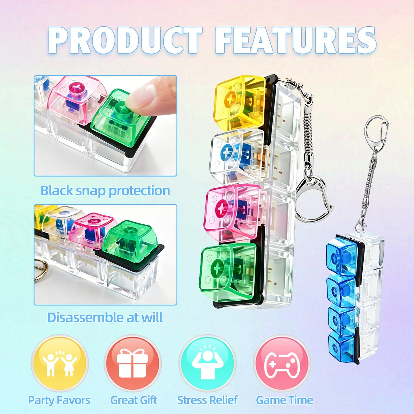 12PCS Keyboard Fidget Toy, Keyboard Clicker Fidget Toy, Clicky Keychain Stress Relief Sensory Toys Goodies Bag Stuffers for Kids & Adults, Party Favors Birthday Gifts Classroom Prizes.