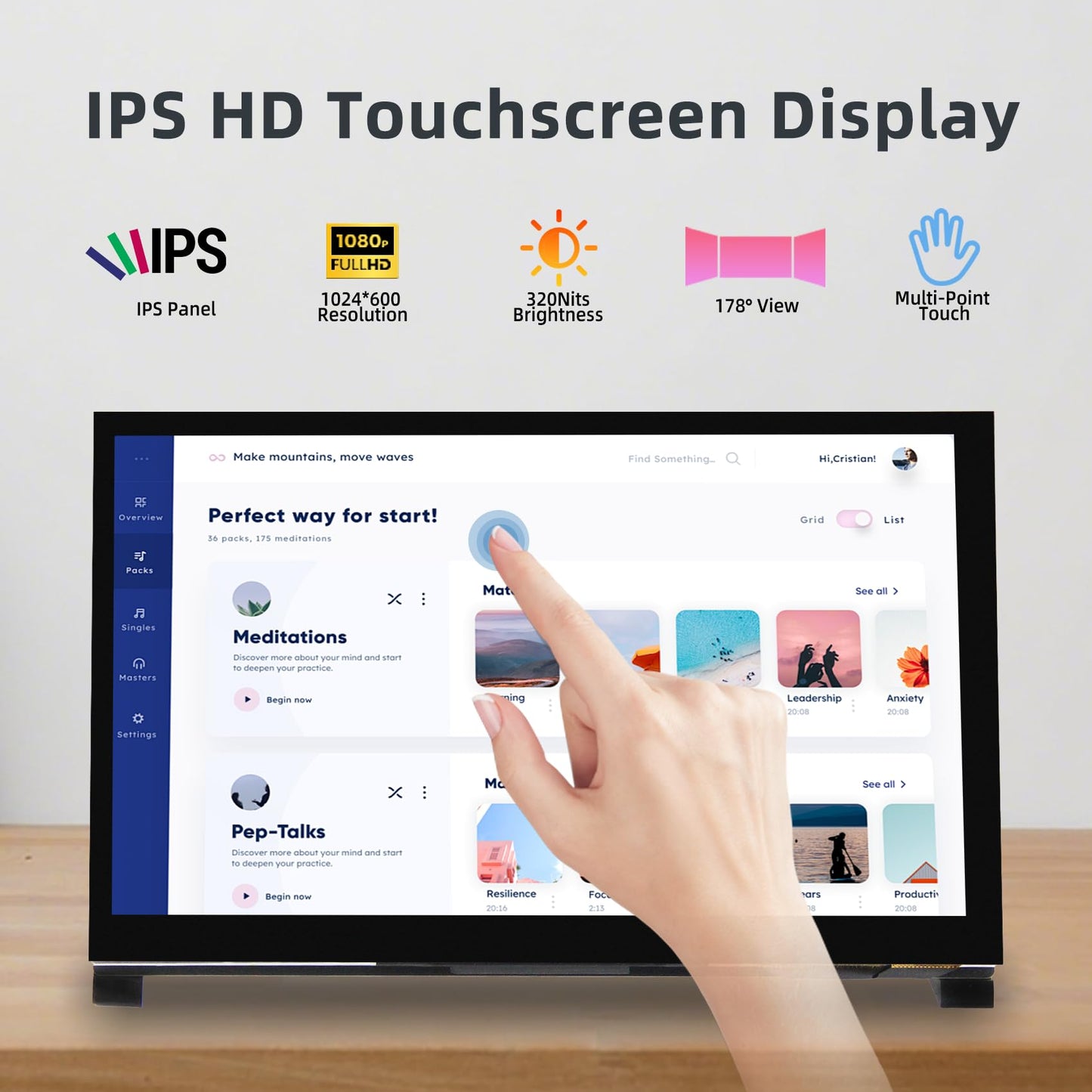 iPistBit 7 Inch IPS LCD Touch Screen Display 1024×600 HDMI Capacitive Mini Small Monitor for Raspberry Pi 5/4/3/2/B/B+, BB Black, Win 11/10/8/7