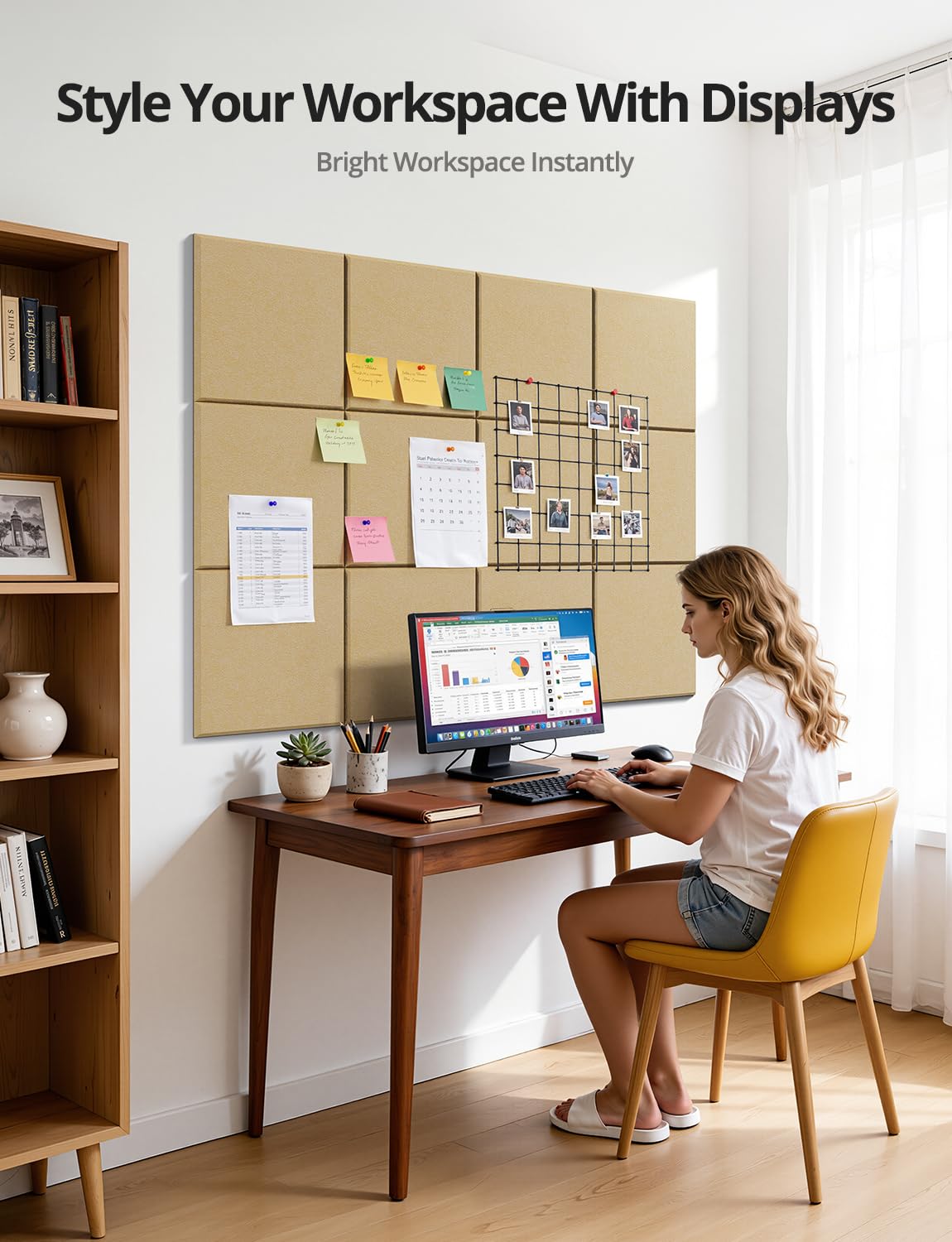 Kuchoow Large Felt Bulletin Cork Board Self-Adhesive Brown Squares Pin Wall Tiles, 48'' x 36'' Vision Tack Panels for Classroom Office Display 12 Pack Corkboard for Kitchen Bedroom Home Decor
