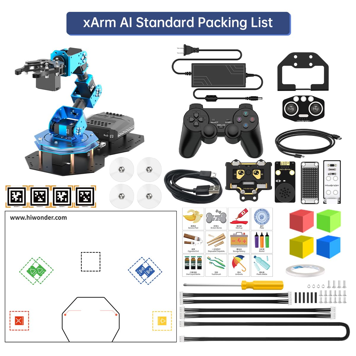 LewanSoul Robotic Arm AI Vision Voice Control for Arduino Scratch Python 6DOF Smart Robot Arm STEM Project Educational Robot & Engineering Kits, Science/Coding/Programming Set, xArmAI Standard Kit