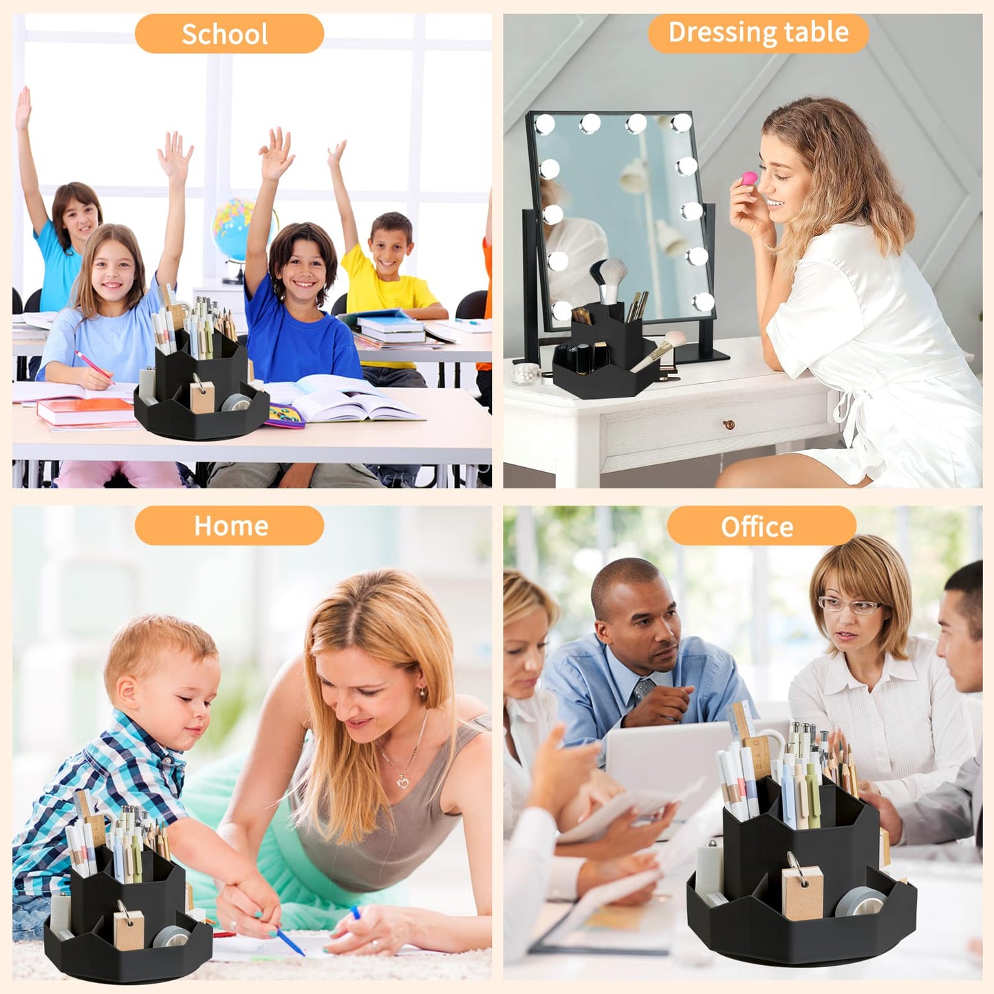 Cayxenful Pencil Pen Holder for Desk,9 Slots 360 Degree Rotating Desk Organizers,Desktop Storage Stationery Supplies Organizer, Cute Pencil Cup Pot For Office, School, Home(Black)