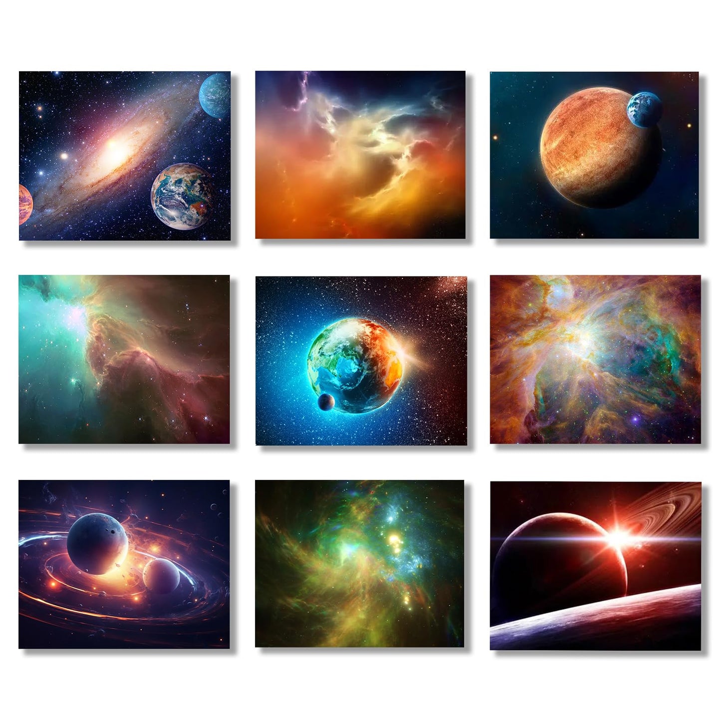 Outer Space Posters Solar System Planet Painting Galaxy Pictures Nebula Wall Art Kids Bedroom Outer Space Room Decor Interstellar Posters Living Room Home Decoration Set of 9( 8x10 inches) Unframed
