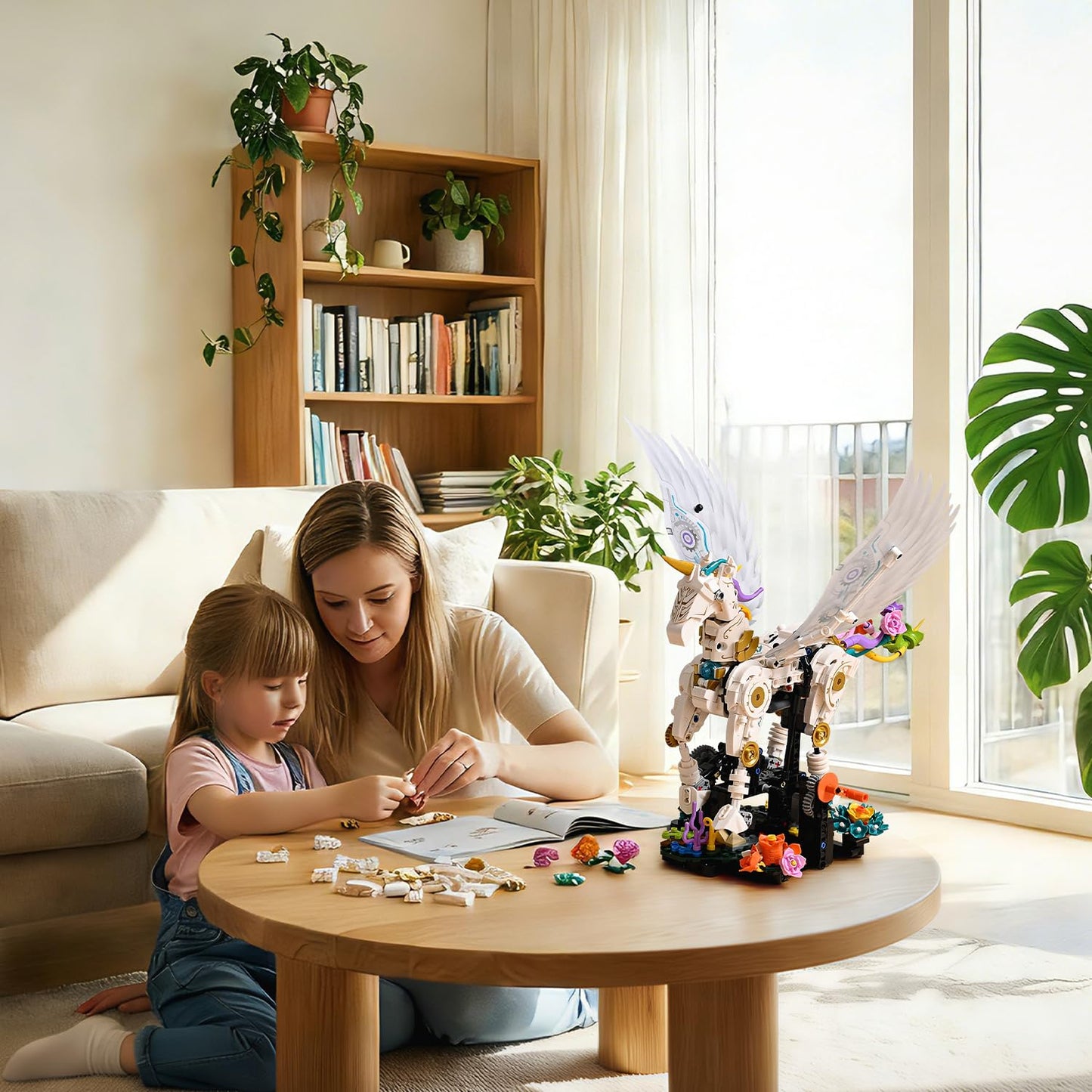 UNCLE BRICK Magical Unicorn Building Blocks Set with Crank‑Handle Motion, Poseable Legs & Wings, Flower Base, Creative STEM Construction Toy for Girls 8-12, Kids & Teens, Unicorn Sets Compatible