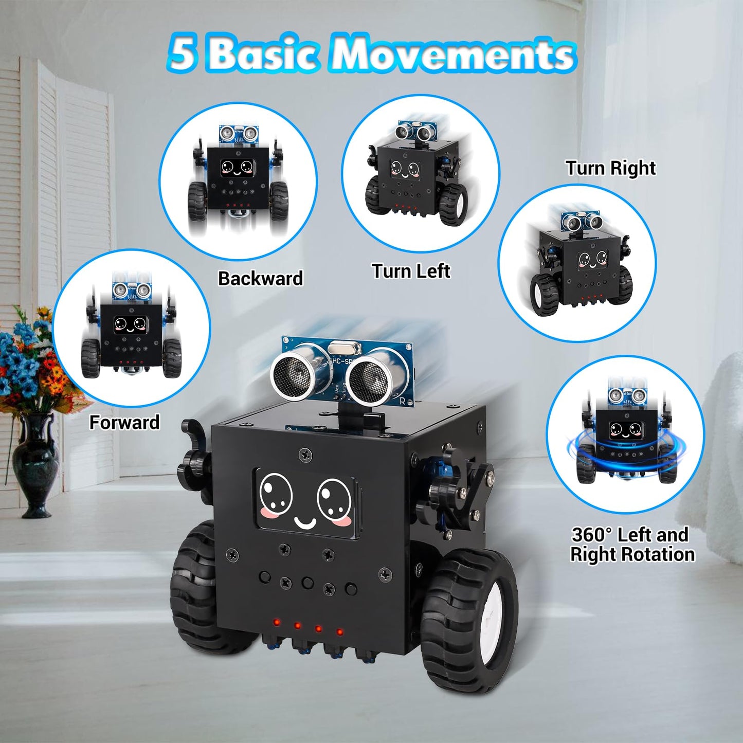 DIY Robot Car Soldering Project, ICSTATION STEM Electronics Learning Kit with Ultrasonic Obstacle Avoidance, Expressions & Time Display, RC Robot Soldering Practice Kit for Adults ＆ Ages 15+ Students