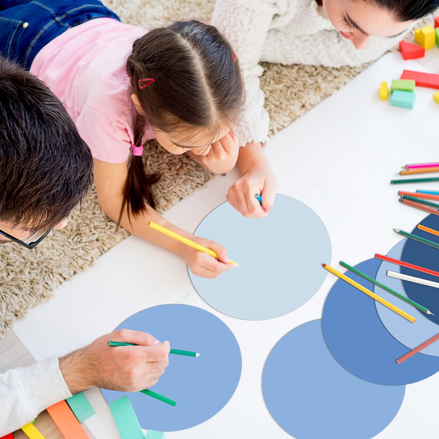 Lincia 24 Pack Colorful Dry Erase Dots Circles Spots for Classroom Table 10.5 Inch Removable Vinyl Desktop Stickers Spots Wall Decals for 100th Day of School Teacher Students Home (Blue Colors)