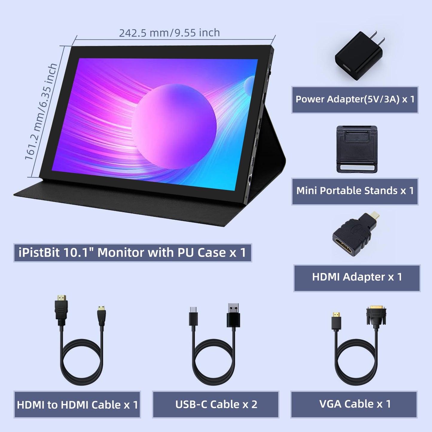 iPistBit 10.1inch Touchscreen Monitor, 1280x800 Dual-Speaker HDMI VGA Portable Monitor for PC/Laptop/Raspberry Pi/Banana Pi/Game Console