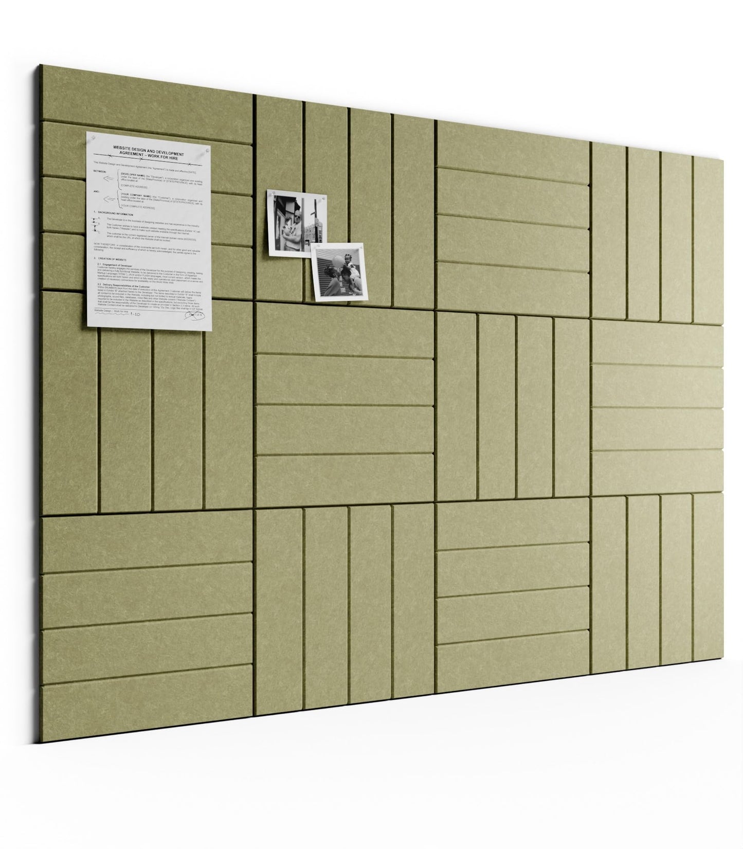 Bumusty Large Cork Board Alternative-48 x 36" Felt Bulletin Board Tiles, with 30 Pushpins, 70 Adhesive Tabs, Bold-Stripe 12-Pack, Cork Boards for Office Push Pin Board Felt Board-Olive Green