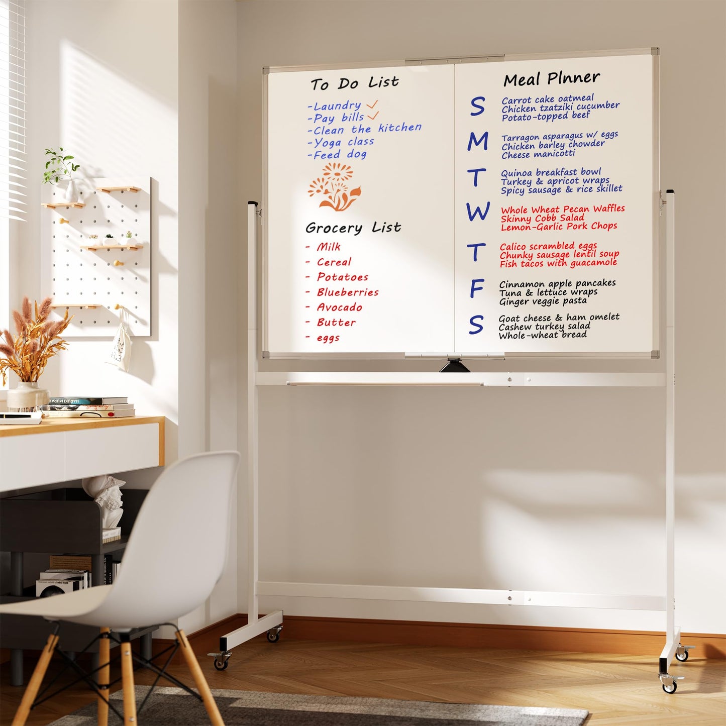 Large Rolling Whiteboard on Wheels, 48" x 36" Double-Sided Mobile White Board with Stand, 4' x 3' Portable Standing Magnetic Dry Erase Board Easel for Home Office Classroom School, Silver