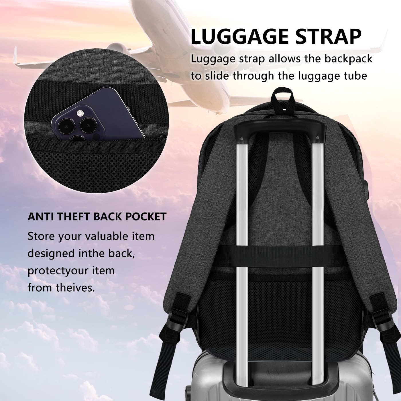 Skaypibs Backpck for Men Women, School Backpack for Boys Girls Teen, 17.3 inch Laptop Back Pack with Reinforced Straps for travel, Work backpack,book bag, Bookbag Mochilas para hombres Black