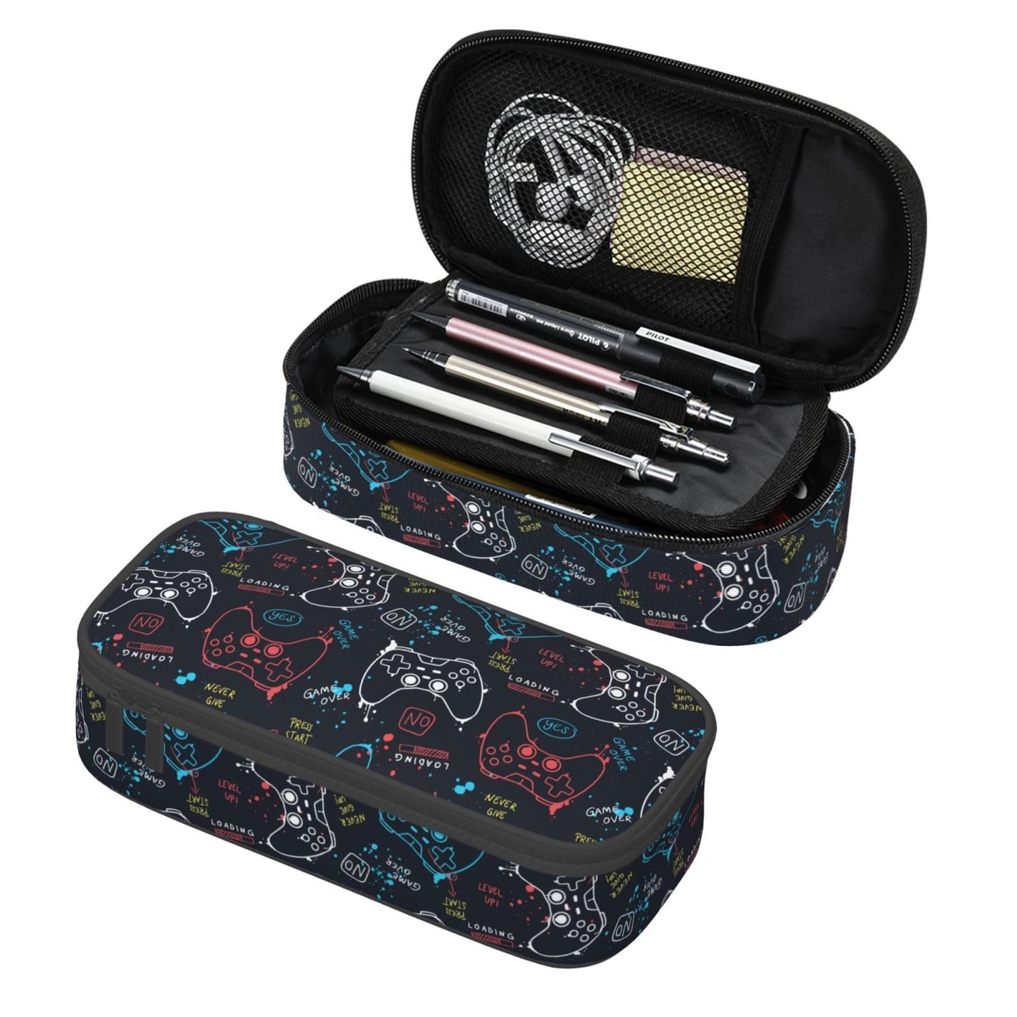 Aoojanu Video Game Controller Large Pencil Case With Zipper Compartments Stationery Pencil Bag For Kids Teens Students School Supplies