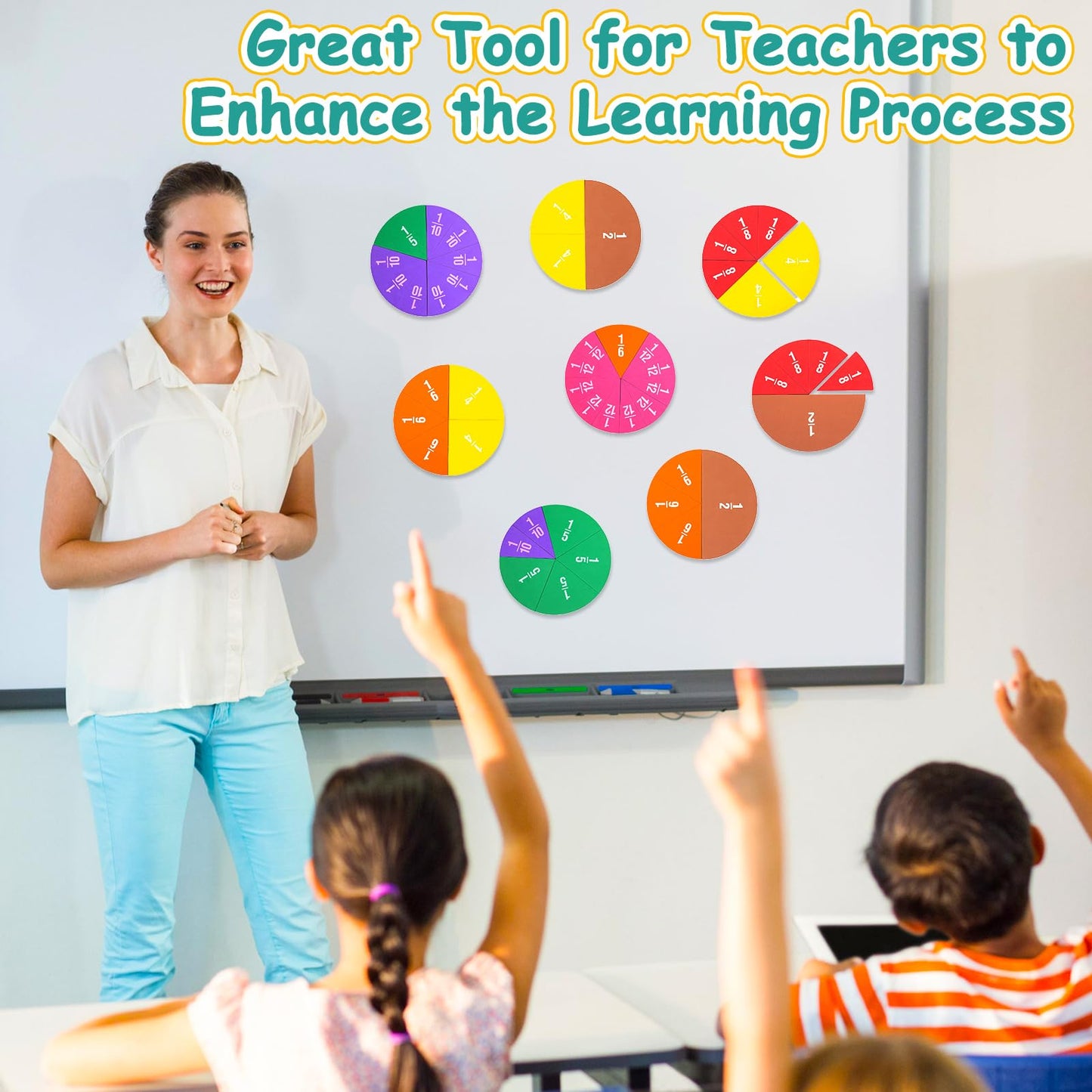 Sayglossy Jumbo Magnetic Fraction Circles Set for Rainbow Teacher Math Manipulatives for Learning Large Education Visuals Fraction Games Supplies 8 Inches Diameter