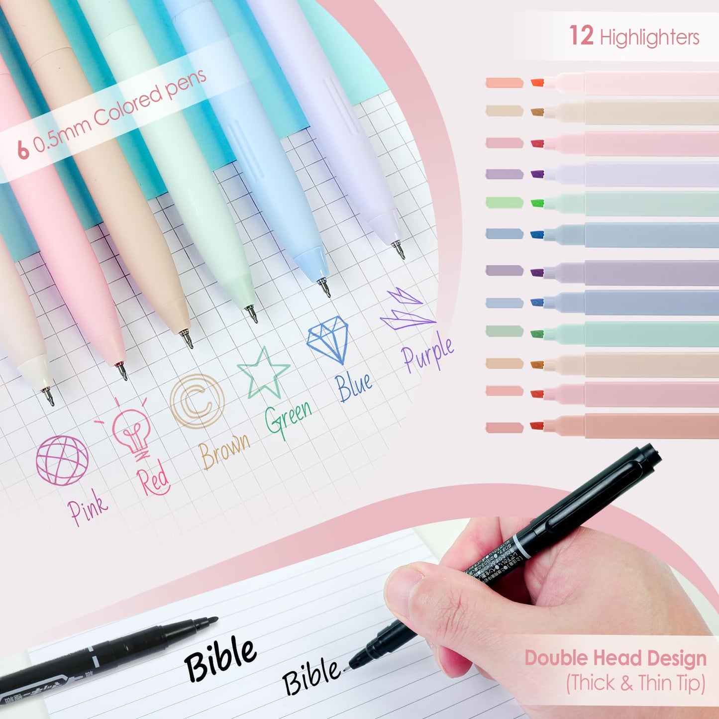 Gorsbark Bible Journaling Kit for Women, Bible Study Supplies Set with No Bleed Highlighters, Pens, Tabs, Notebook, Pencil Case, Christian Gifts for Women, Beginners, Students, Bible Study kit (Pink)
