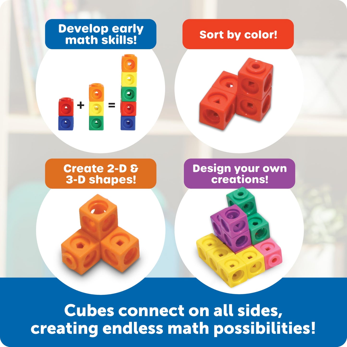 Learning Resources MathLink Cubes - Set of 100 Cubes, Ages 5+ Kindergarten, STEM Activities, Math Manipulatives, Homeschool Supplies, Teacher Supplies