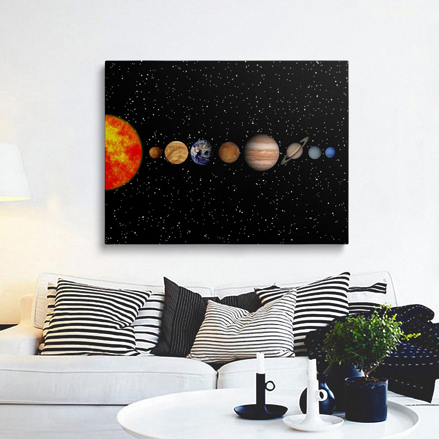 Framed Space Solar System Galaxy Planets Canvas Wall Art Astronomy Interstellar Science Decor Poster For Living Room Bedroom Home Office Artwork Gift Ready To Hang (12x16 Inches)