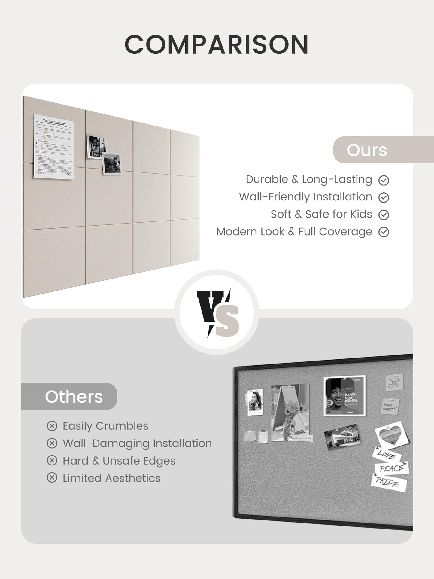 Bumusty Large Cork Board 48" x 36" Alternative - 12 Pack Felt Wall Tiles with 70 Safe Removable Adhesive Tabs, 30 Pushpins, Cork Boards for Walls Pin Board Bulletin Board Office Decor (Oatmeal)