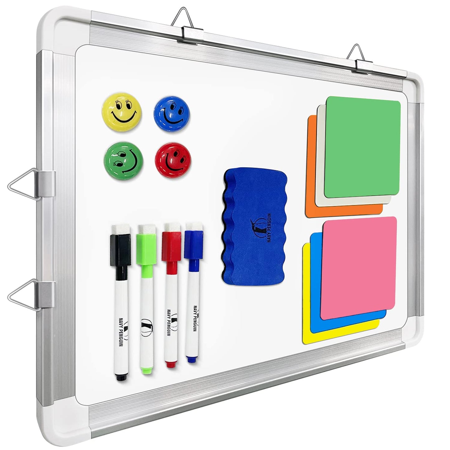 Whiteboard Set - White Board 15 x 12 in with 1 Dry Erase Eraser, 4 Dry Wipe Markers, 4 Magnets and 6 Magnetic Labels - Small Wall Hanging Reminder Magnetic Board for Home, Office, Cubicle and Desk