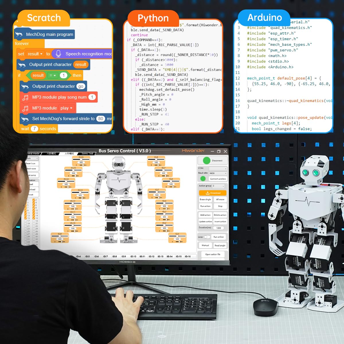AI Vision & Voice Interaction Robot for Arduino Scratch Python Programming 17DOF Humanoid Robot Large AI Model STEM Project Education Voice Command Walking Dancing Self-Stand Up, Tonybot Ultimate kit