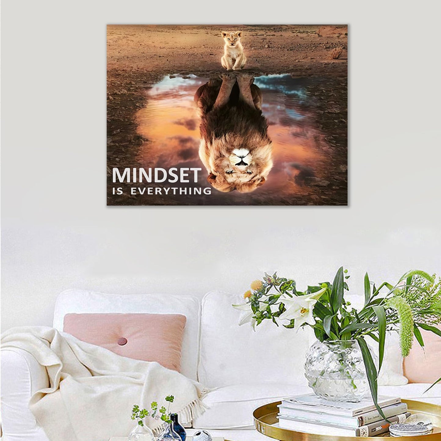 Motivational Canvas Wall Art Mindset is Everything Lion King Inspirational Entrepreneur Quotes Poster Print Artwork Painting Picture for Office Bedroom Home Decor Framed Ready to Hang [24''W x 18''H]