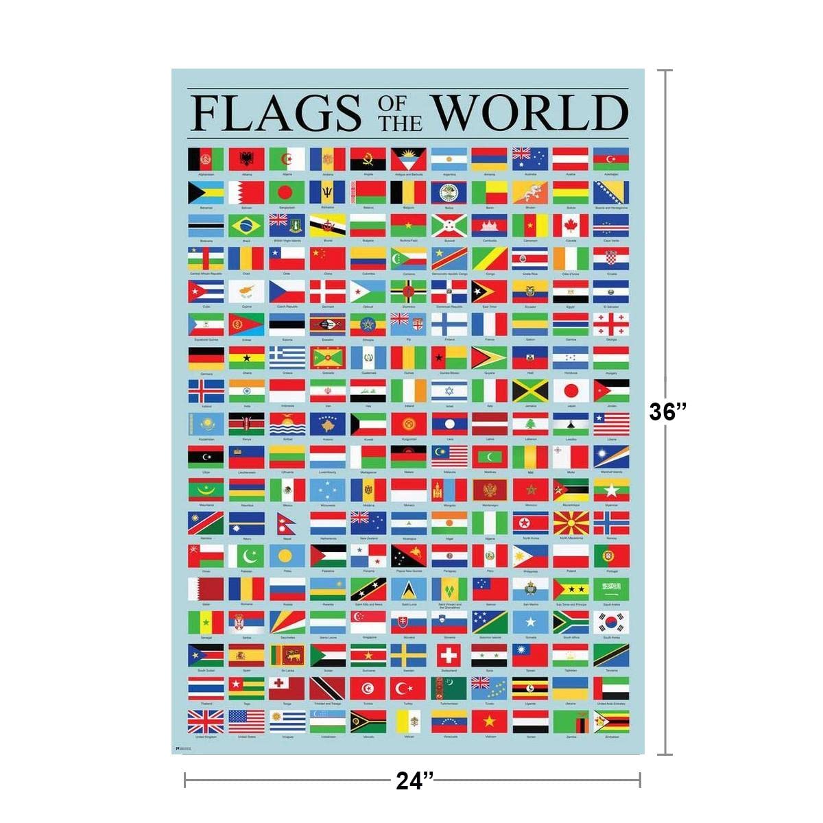 Flags of the World Poster Geography Classroom Decor International Country Reference Chart Cool Wall Art Print Poster 24x36