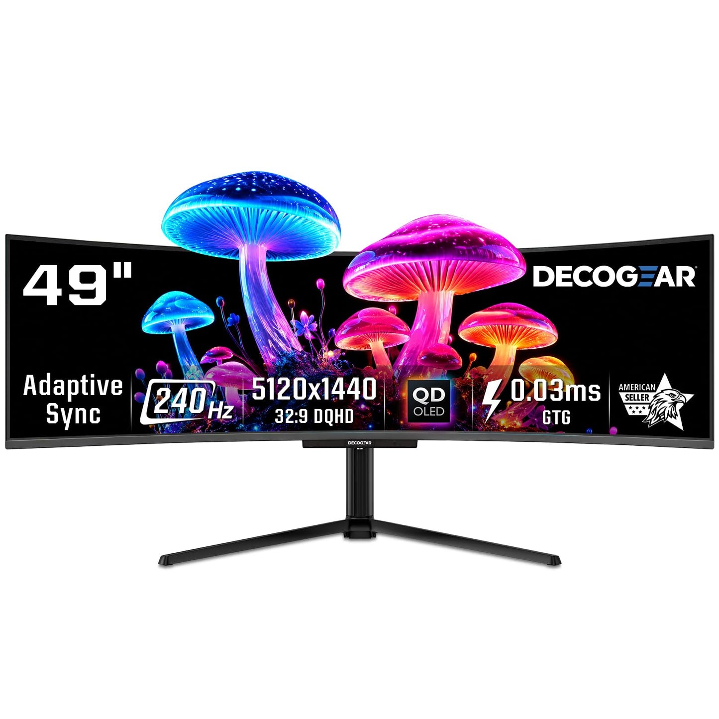 Deco Gear 49" QD-OLED 240Hz Curved Ultrawide Gaming Monitor - 5120×1440 DQHD, 32:9 Dual-QHD Display, 0.03 ms Response, HDR400 True Black, 90W USB-C, KVM, Adaptive Sync, RGB Lighting