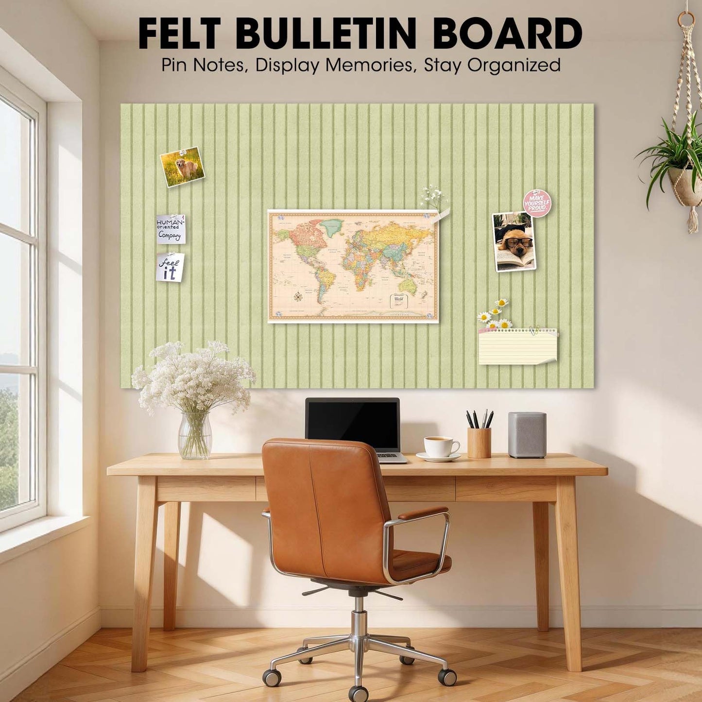 Large Cork Board for Walls 59" x 36",15 Pack 12"X12"Felt Bulletin Board Tiles with 120 Adhesive Tabs,Cork Board Alternative for Office Decor, Push Pin Board Wall Organizer-Sage Green
