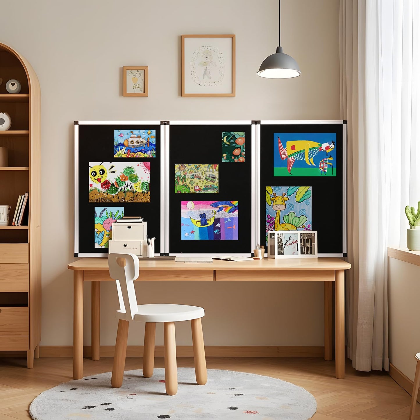 Nisorpa 3+1 Panel Folding Trade Show Presentation Board 70.8“ x 35.4” Trifold Desktop Display Board with Carry Bag Large Metal Frame Tabletop Display 4 Panels-Black