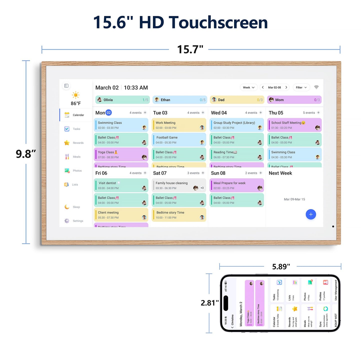 Digital Calendar, 15.6 Inch Wall Planner Electronic Calendar & Chore Chart, Smart Touchscreen Interactive Display for Family Schedules, Great for Organizing Your Routines, Wall & Desk Mountable