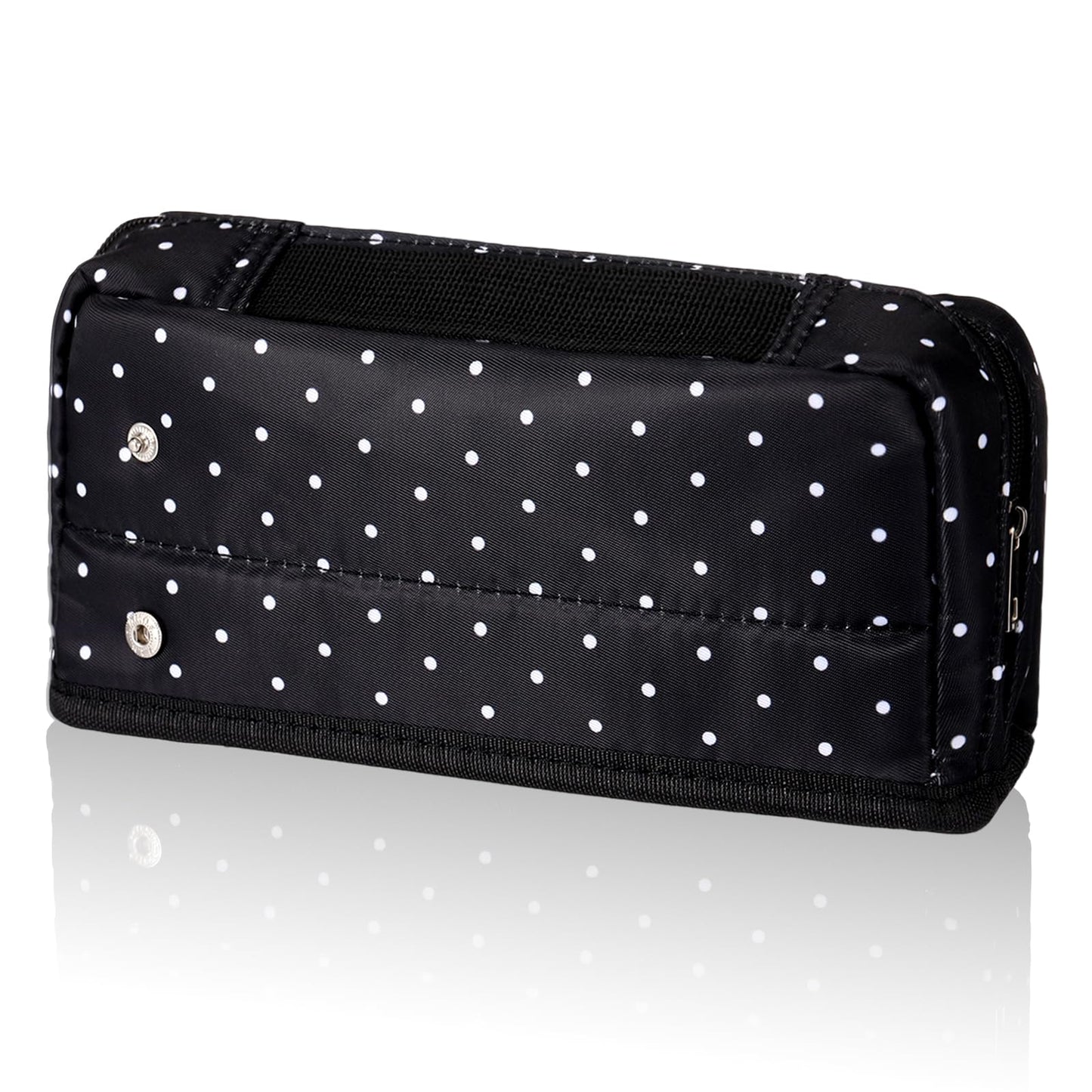 Gueevin Large Capacity Pencil Case Polka Dot Pen Pouch with Multiple Compartments Foldable Portable Pencil Case Black White Stationery Organizer Bag for Adults (Black)