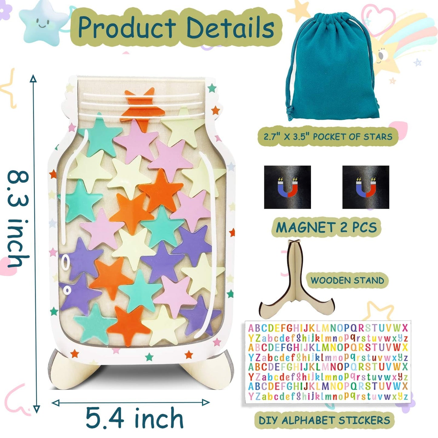 Magnetic Reward Jar,Magnetic Star Reward Jar for Kid,Reward System for Student Behavior,Personalized Stars Reward Jar for Classroom Home,Magnetic Reward Jar Ideal for Classroom Board (Classic)