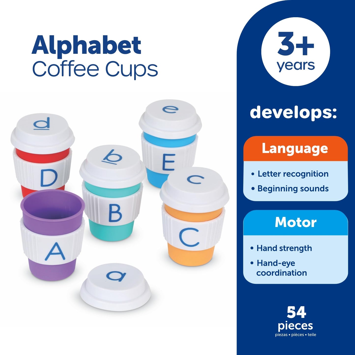 Learning Resources Alphabet Coffee Cups - ABC Toys, Phonics Practice, Reading Readiness, Language Development, Letter Toy for Toddlers, Matching Game, Preschool Activities, Gifts for Kids