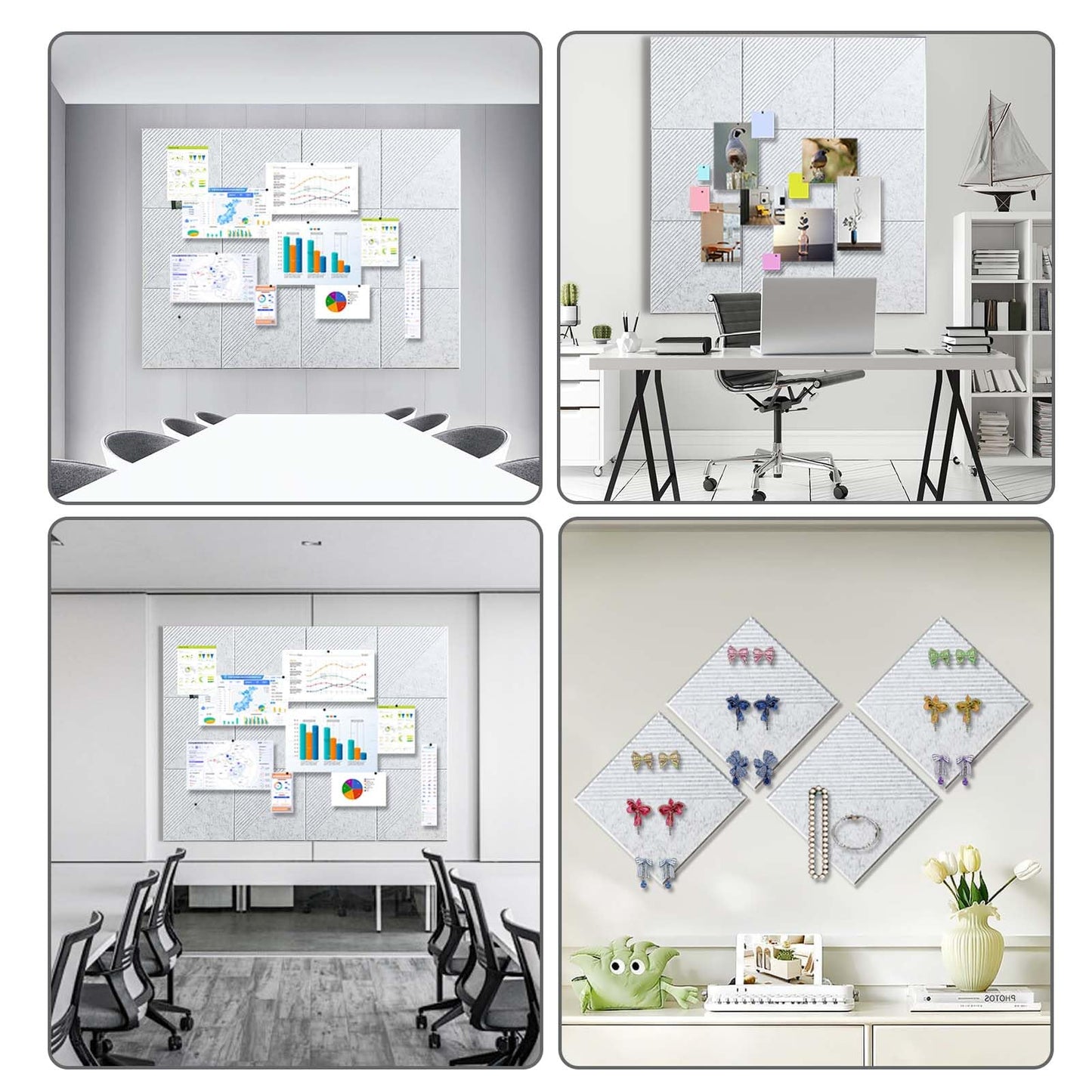Large Cork Board for Walls 48"x 36", 12 Pack Felt Wall Tiles with Safe Removable Adhesive Tabs, Cork Board for Office,Pinboard Bulletin Board - Grey
